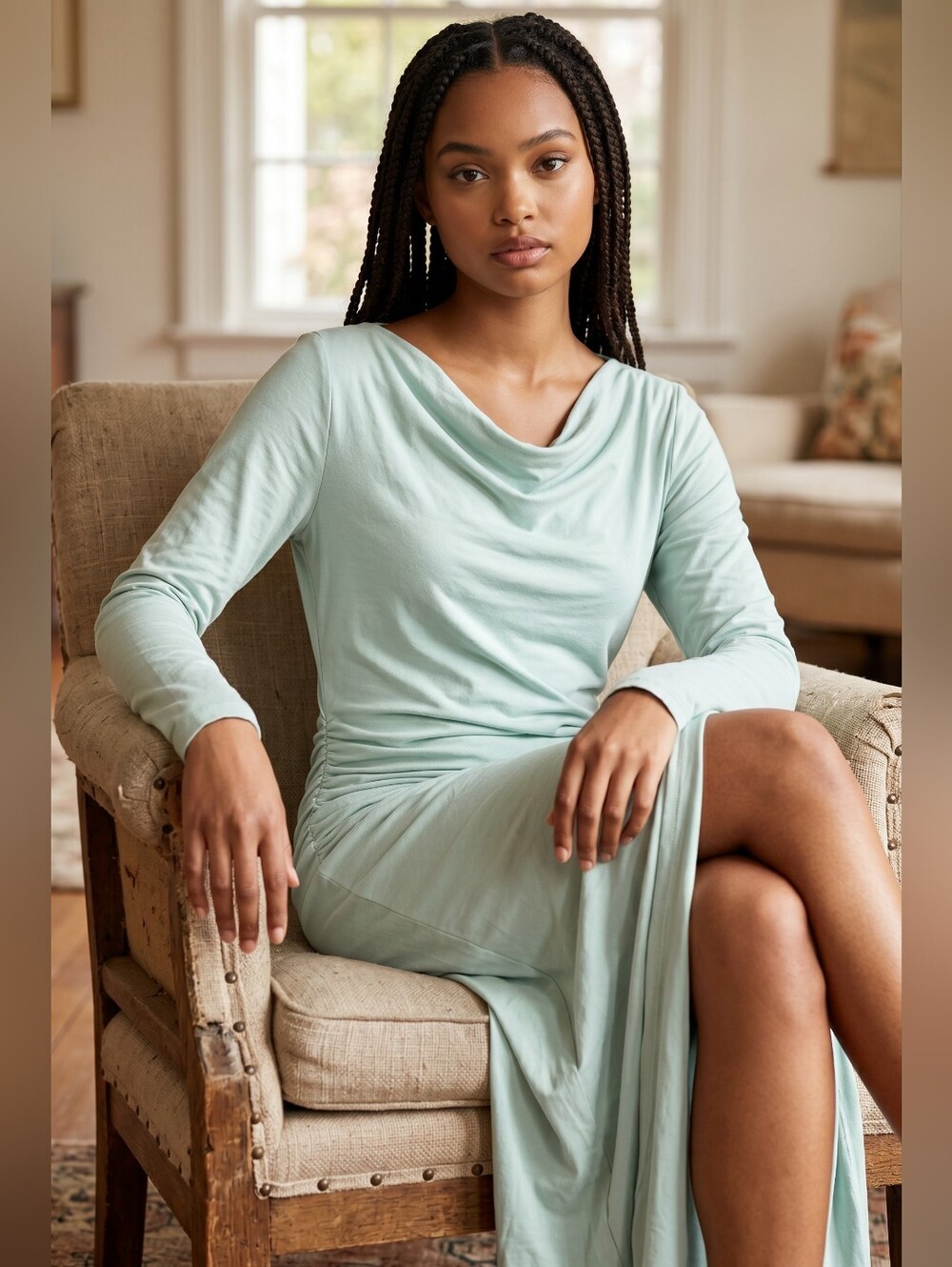 NWOT Long Neck Maxi Dress in Mint Green